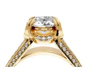 Solitaire Engagement Ring Setting for Oval Center with Accented Split Shank and Prong Head in Yellow Gold