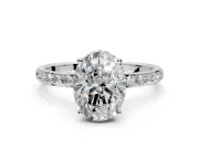 Hidden Halo Engagement Ring Setting for Oval Center with Pave Band and Prong Head in Sterling Silver