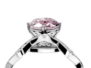 Solitaire Engagement Ring Setting for Fancy Pink Oval Center with Accented Twist Band and Leaf Prong Head in Sterling Silver