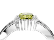 Halo Engagement Ring Setting for Fancy Yellow Emerald Cut Center with Wide Band, Inlaid Accent Row and Prong Head in Platinum