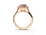 Starburst Halo Engagement Ring Setting for Fancy Pink Heart-Shaped Center with Thin Round-Wire Band and Prong Head in Rose Gold