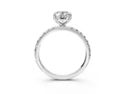 Solitaire Engagement Ring Setting for Oval Center with Micro Pave Band and Prong Head in White Gold