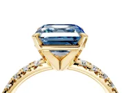 Solitaire Engagement Ring Setting for Fancy Blue Asscher Cut Center with Large Accents and Prong Head in Yellow Gold