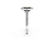 Halo Engagement Ring Setting for Fancy Green Emerald Cut Center with Milgrain Pave Band and Bezel Head in Sterling Silver
