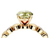 Solitaire Engagement Ring Setting for Fancy Yellow Oval Center with Beaded Bezel Station Band and Prong Head in Yellow Gold