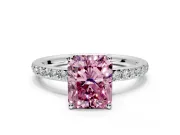 Solitaire Engagement Ring Setting for Fancy Pink Radiant Cut Center with Fine Pave Band and Prong Head in Platinum