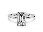 Solitaire Engagement Ring Setting for Emerald Cut Center with Straight Thin Band and Prong Head in Platinum