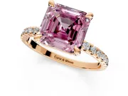 Solitaire Engagement Ring Setting for Fancy Pink Asscher Cut Center with Fine Pave Narrow Band and Prong Head in Rose Gold