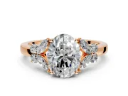 Solitaire Engagement Ring Setting for Oval Center with Marquise Flower Shoulders and Prong Head in Rose Gold