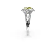 Halo Engagement Ring Setting for Fancy Yellow Pear-Shaped Center with Two-Strand Split Shank and Prong Head in White Gold