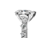 Solitaire Engagement Ring Setting for Pear-Shaped Center with Trailing Leaf Accent Band and Prong Head in Sterling Silver