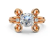 Solitaire Engagement Ring Setting for Cushion Cut Center with Twisted Band and Scroll Prong Head in Rose Gold