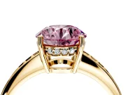 Solitaire Engagement Ring Setting for Fancy Pink Round Cut Center with Channel-Set Accent Band and Prong Head in Yellow Gold