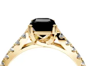Solitaire Engagement Ring Setting for Fancy Black Emerald Cut Center with Partway Pave Band and Prong Head in Yellow Gold