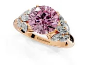 Leaf Cluster Engagement Ring Setting for Fancy Pink Round Cut Center with Marquise Accents and Prong Head in Rose Gold