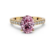 Solitaire Engagement Ring Setting for Fancy Pink Oval Center with Crossover Accents and Prong Head in Yellow Gold