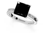 Solitaire Engagement Ring Setting for Fancy Black Princess Cut Center with Engraved Milgrain Band and Prong Head in Sterling Silver