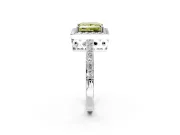 Halo Engagement Ring Setting for Fancy Yellow Princess Cut Center with Heart-Shaped Openwork, Pave Band and Prong Head in White Gold
