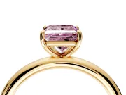Low-Set Solitaire Engagement Ring Setting for Fancy Pink Princess Cut Center with Thin Plain Band and Prong Head in Yellow Gold