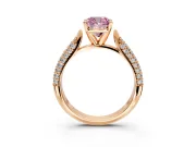 Solitaire Engagement Ring Setting for Fancy Pink Cushion Cut Center with Multi-Row Accents and Prong Head in Rose Gold
