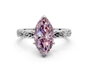 Solitaire Engagement Ring Setting for Fancy Pink Marquise Center with Scrollwork Band and Prong Head in White Gold
