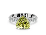 Solitaire Engagement Ring Setting for Fancy Yellow Heart-Shaped Center with Domed Multi-Row Pave Band and Prong Head in Platinum