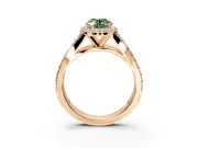 Halo Engagement Ring Setting for Fancy Green Oval Center with Narrow Pave Split Shank and Prong Head in Rose Gold