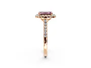 Halo Engagement Ring Setting for Fancy Pink Emerald Cut Center with Raised Halo, Pave Band and Prong Head in Rose Gold