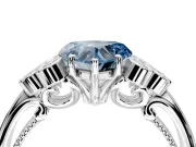 Cluster Engagement Ring Setting for Fancy Blue Heart-Shaped Center with Bezel Accent Clusters and Prong Head in White Gold