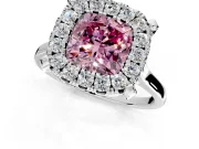 Single Halo Engagement Ring Setting for Fancy Pink Cushion Cut Center with Corner Claws, Plain Band and Prong Head in Sterling Silver