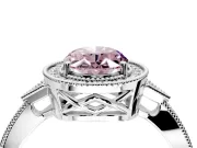 Halo Engagement Ring Setting for Fancy Pink Oval Center with Milgrain Rim, Pave Band and Prong Head in Platinum