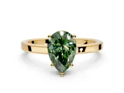 Hidden Halo Engagement Ring Setting for Fancy Green Pear-Shaped Center with Wide Flat Plain Band and Prong Head in Yellow Gold