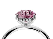 Hidden Halo Engagement Ring Setting for Fancy Pink Round Cut Center with Thin Round-Wire Band and Prong Head in Platinum