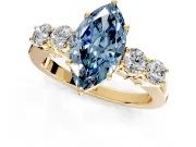 5 Stone Engagement Ring Setting for Fancy Blue Marquise Center with Equal Close-Set Accents and Prong Head in Yellow Gold