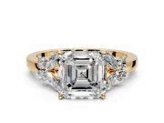 Solitaire Engagement Ring Setting for Asscher Cut Center with Marquise Flower Shoulders and Prong Head in Yellow Gold