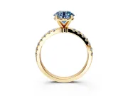 Open Basket Engagement Ring Setting for Fancy Blue Round Cut Center with Pave Band and Prong Head in Yellow Gold