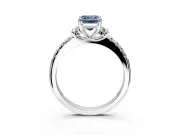 Paired Accent Engagement Ring Setting for Fancy Blue Emerald Cut Center with Pave Band and Prong Head in Sterling Silver