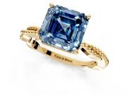 Solitaire Engagement Ring Setting for Fancy Blue Asscher Cut Center with Twist Band and Bead Prong Head in Yellow Gold