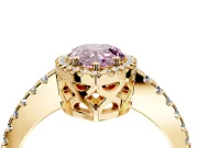Accent Halo Engagement Ring Setting for Fancy Pink Pear-Shaped Center with Full-Length Pave Band and Prong Head in Yellow Gold