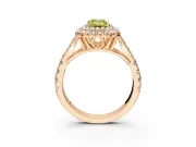 Double Halo Engagement Ring Setting for Fancy Yellow Emerald Cut Center with Narrow Pave Split Shank and Prong Head in Rose Gold