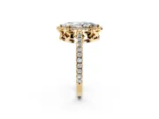 Accent Halo Engagement Ring Setting for Marquise Center with Full-Length Pave Band and Prong Head in Yellow Gold