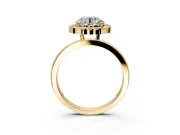 Halo Engagement Ring Setting for Round Cut Center with Thin Plain Band and Prong Head in Yellow Gold