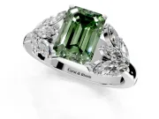 Leaf Cluster Engagement Ring Setting for Fancy Green Emerald Cut Center with Marquise Accents and Prong Head in Sterling Silver