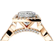 Halo Engagement Ring Setting for Princess Cut Center with Twist Band and Prong Head in Rose Gold
