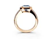 Milgrain Halo Engagement Ring Setting for Fancy Blue Asscher Cut Center with Three-Sided Pave Band and Prong Head in Rose Gold