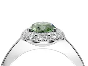 Halo Engagement Ring Setting for Fancy Green Pear-Shaped Center with Plain Tapered Band and Prong Head in Sterling Silver