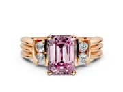 Solitaire Engagement Ring Setting for Fancy Pink Emerald Cut Center with Grooved Bar Accent Band and Prong Head in Rose Gold