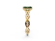 Solitaire Engagement Ring Setting for Fancy Green Emerald Cut Center with Accented Twist Band and Leaf Prong Head in Yellow Gold