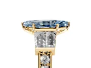 Channel-Set Engagement Ring Setting for Fancy Blue Marquise Center with Baguette Band and Prong Head in Yellow Gold