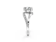 Solitaire Engagement Ring Setting for Oval Center with Pave Bypass Swirl Band and Prong Head in Platinum
